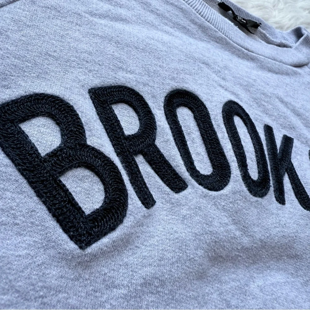 J.Crew cotton terry gray raglan chain stitch embroider Brooklyn Sweatshirt XS